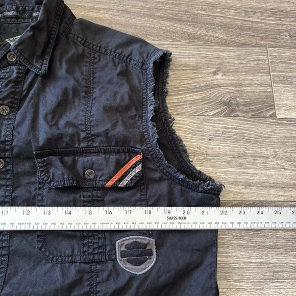 Harley Davidson Shirt Mens M Black Pockets Biker Tank Cut Off Distressed Logo - Picture 6 of 15